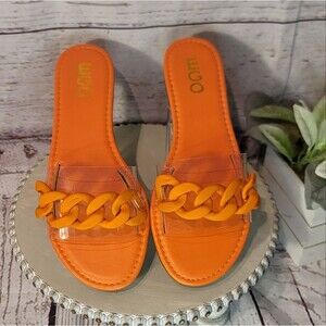 EGO Alyse Mandarin Orange Chain Slide Sandals Size 8